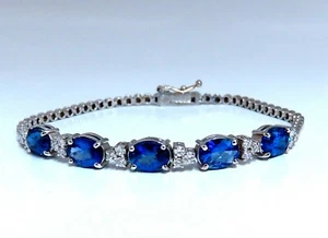 6.38ct natural Vivid royal blue round sapphires diamond bracelet 14 Karat - Picture 1 of 6