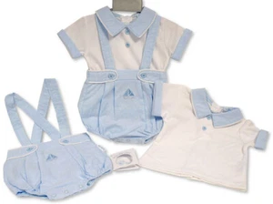 Baby Boy Dungaree Romper Top Outfit Set Traditional Yacht Spanish Style Blue - Picture 1 of 8
