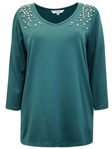Damen Cellbes grün Perlen Nieten 3/4 Langarm Top 14-16 - Bild 1 von 4