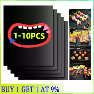 10x BBQ Grill Mat Non Stick Reusable Baking Mats for Outdoor BBQ Cooking Sheets~ - Picture 1 of 16