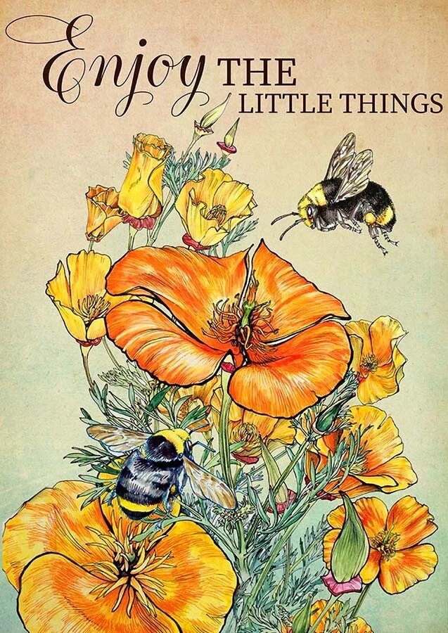 Vintage Quote Enjoy The Little Things Bees and Flowers On Christmas,Wall Decorat - Image 1 of 1