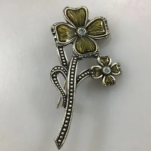 LIA 4 Leaf Clover Lucky Shamrock Green Enamel Pin Brooch 2.5" Lord & Taylor - Picture 1 of 6