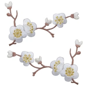 Cherry Blossom Applique Patch Set - White Bloom Flower 3-1/8" (2-Pack, Iron on) - Picture 1 of 1