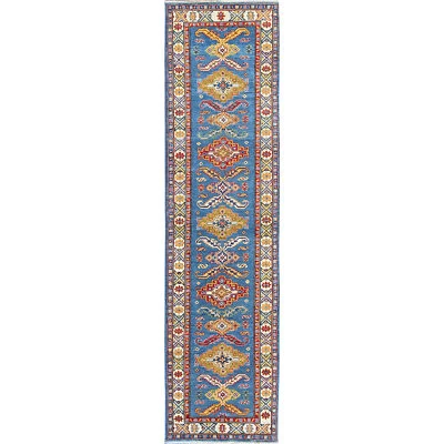 2'9"x11'2" Blue Kazak Hand Knotted Soft Wool Runner Oriental Rug R475 - Image 1 of 4