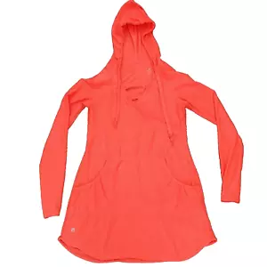 Athleta Hoodie Coverup Swim Dress Womens Small Neon Orange Wick it Long Sleeve - Picture 1 of 8