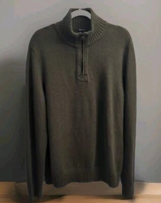 Suéter pesado verde bosque American Eagle para hombre talla L 1/4 cremallera seriamente suave EC Foto 1 de 4