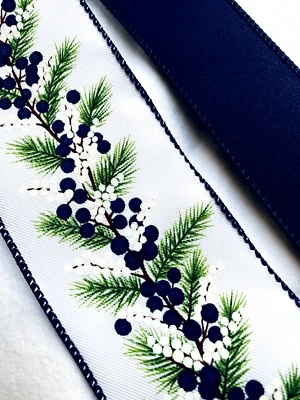 Blue Berry Pines 2.5” Solid Blue 1.5” Wired Ribbon Bundle Total 6 yds Christmas - Image 1 of 4