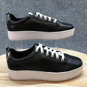 Halogen Shoes Womens 10 M Platform Sneakers Black Leather Lace Up Comfort Casual - Picture 1 of 18