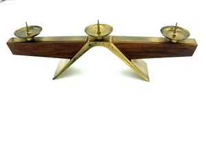Vintage Dänischer Design Messing Teak Holz Kerzenständer für 3 Kerzen - Bild 1 von 10