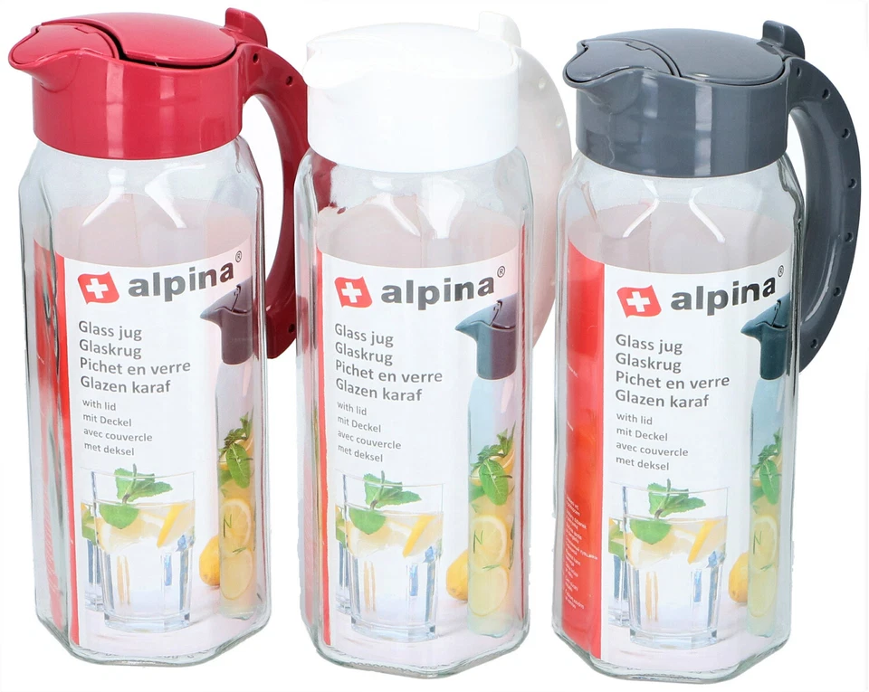 Alpina Glaskaraffe mit Deckel 1,5L Glas Krug Wasserkrug Saftkrug Wasserkaraffe  - Bild 1 von 1