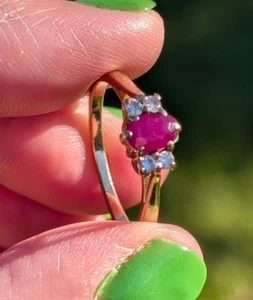 Vintage Ruby & Diamond 9ct Yellow Gold Cocktail Dress Ring Size UK O - Picture 1 of 9