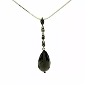 Smoky Topaz Marcasite Sterling Silver Pendant with 18" Snake Chain Vintage Style - Picture 1 of 2