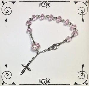 Handgefertigtes Mädchen Rosenkranz Armband Antik Silber Facettiert Rosa Glas 6,25" - Bild 1 von 6