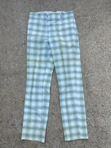 Vintage 60s 70s Plaid Poly Hippy Disco Dance Mod Pants Hollywood Chinos 28 30 - Picture 1 of 9