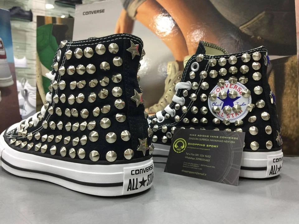 Converse Nere alte Borchiate borchie argento full Star Clean Stelle - Immagine 1 di 3