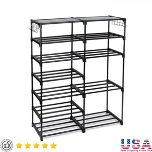 7-Tier Adjustable Shoe Rack W/ Hooks Storage Solution Closet Entryway Garage New - Picture 1 of 6
