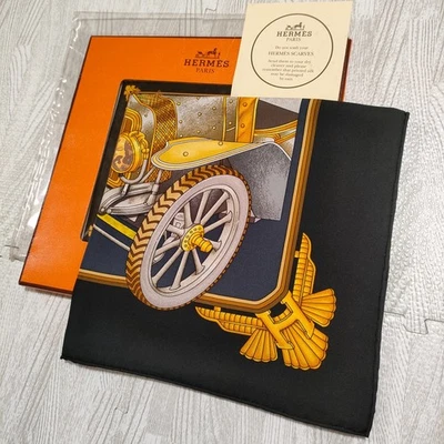 Unused HERMES Carre 90 automobile vintage Silk Scarf 90cm / US duty free - Image 1 of 4