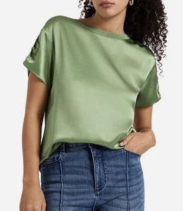 Marcs Short Sleeve Top Silk Front Ruched Sleeve Size Large BNWT Rrp $119.95 - Picture 1 of 17