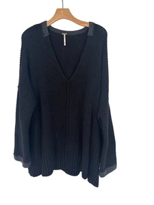 Free People Damen Strickpullover schwarz Take Over Me V-Ausschnitt Größe Large - Bild 1 von 5