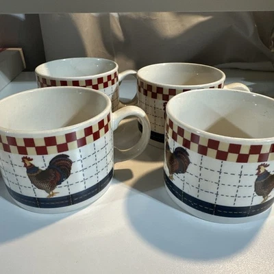 Juego de 4 tazas de gallo Calico de gres Majesticware de Oneida Foto 1 de 4