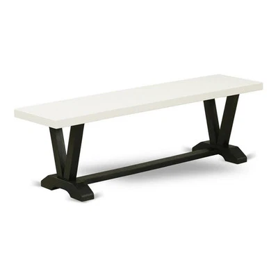 Banco de comedor East West Furniture estilo V 15x60" madera en negro/lino blanco Foto 1 de 4