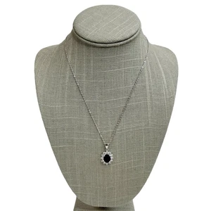Nolan Miller Simulated Blue Sapphire & Cubic Zirconia Halo Oval Pendant Necklace - Picture 1 of 10