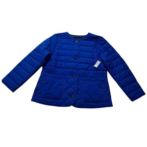 Neu mit Etikett Talbots gesteppte kragenlose gefütterte Jacke Damen Large Petite Blue Knopfleiste - Bild 1 von 10