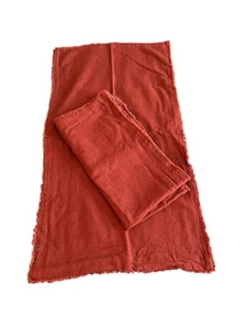CASALUNA Heavy Linen Blend Rust King Pillow Shams Fringe Boho Set Of 2 - Zipper - Picture 1 of 9