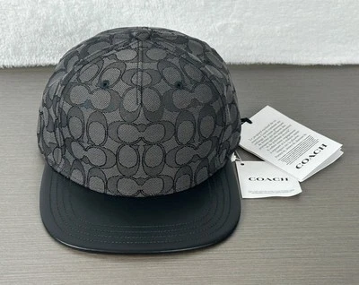 Coach Charcoal/Black Signature Jacquard Flat Brim Baseball Cap/Hat M/L NWT - Image 1 of 4