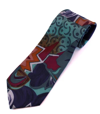 Vtg Structure Mens Necktie Italian Silk Colorful Abstract 58x4 Business Casual - Image 1 of 4