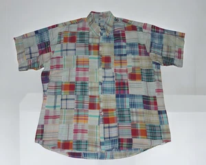 Vintage Eljo's Mens Size XL Patchwork Button-Down Short Sleeve Short 100% Cotton - Picture 1 of 14