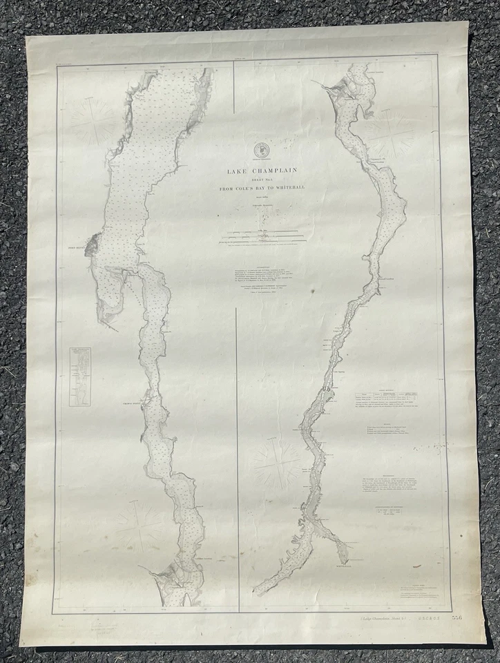 Antigo por volta de 1900 U.S.C. & G.S. Mapa topográfico do Lago Champlain. No.4 - Imagem 1 de 4