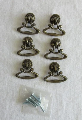 Small Vintage Ornate Brass Drawer Drops Pulls Handles - LOT of 6 - Image 1 of 4