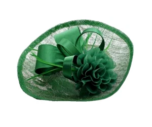 Grüne Schleife und Blume Silberfaden Netz Disc Hut Faszinator Haarkamm Clip - Bild 1 von 3