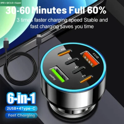 Adaptador Cargador Coche Super Rápido 120W USB PD Para Samsung S24 Ultra S23 FE S22 S21 Foto 1 de 4