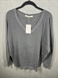 NEW Free People Women’s On My Mind V-Neck Long Sleeve Shirt Dark Gray Size XS - Picture 1 of 10