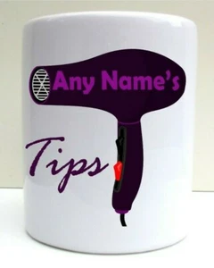 PERSONALISED HAIRDRESSERS HAIR DRYER TIP JAR CERAMIC MONEY BOX SECRET SANTA GIFT - Picture 1 of 4