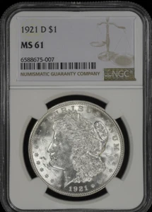 :1921-D SILVER MORGAN DOLLAR BLAST WHITE NGC MS61 NEAR VAM-1EN2 DIE CRACK BREAK - Picture 1 of 5