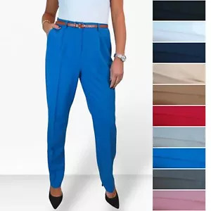 Women's Belted Smart Trousers Tailored Fit Pleated Pants UK Formal Office 8-22 - Picture 1 of 78