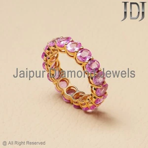 Sólido 14k Oro Amarillo Anillo de Banda Original Zafiro Rosa Piedra Joyas Regalo - Imagen 1 de 24
