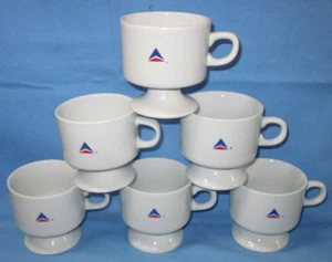 a Lot of 6 Delta Airlines Footed Stackable Coffee Mugs/Cups - Picture 1 of 9