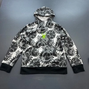 Spyder Hoodie Boys Medium 140 Black Gear Print Pullover Green Logo Fleece Lined - Picture 1 of 10
