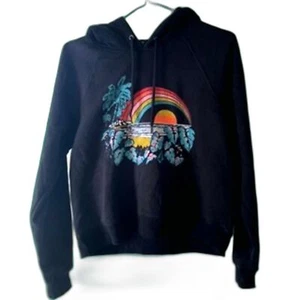 NEW Volcom Crop Hoodie Sweatshirt S Truly Stokin Rainbow Sunset Tropical Graphic - Picture 1 of 8