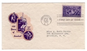 #855 Baseball Centennial 1939 FDC - Planty #50a Ioor - Picture 1 of 2