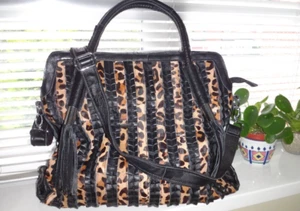 Smith &Canova Black Mix Patchwork Genuine Leather & Ponyhair Shoulder Bag Xlarge - Picture 1 of 18