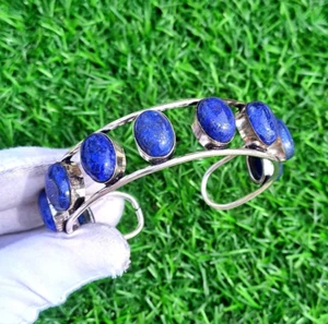925 Sterling Silver Blue Lapis Lazuli Gemstone Handmade Jewelry Cuff Bracelet - Picture 1 of 4