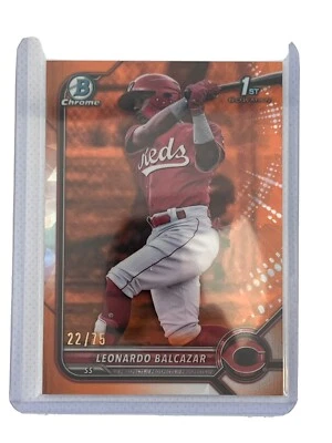 2022 bowman chrome sapphire Leonardo balcazar /75 Reds - Image 1 of 3