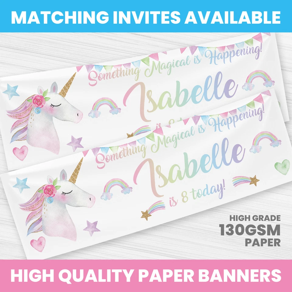 BANNER DE CUMPLEAÑOS UNICORNIO PERSONALIZADO CUALQUIER NOMBRE BANNERS FIESTA NIÑA Foto 1 de 1