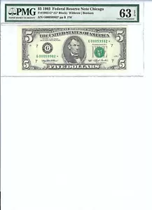 1993 $5 FRN FR1983-G* PMG 63 EPQ, Chicago * Note S/N G00059982*!!! - Picture 1 of 2
