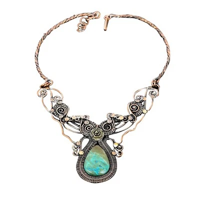 Venta de San Valentín Cobre Crisocola Piedras Preciosas Cadena Boda Flor Hermana Collar Foto 1 de 4